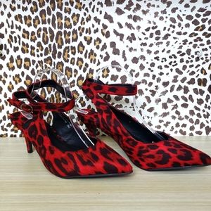 Simply Be - Red Leopard Cross Strap Heels